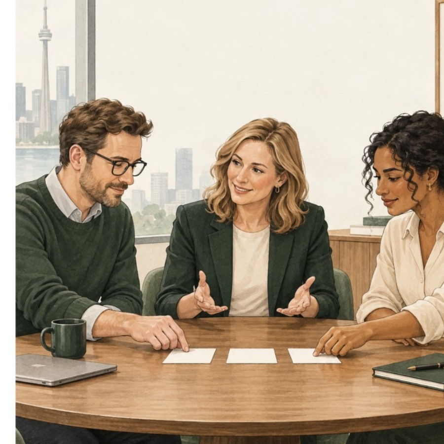 A manager facilitating a conversation with colleagues